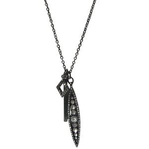Gunmetal Pendant Necklace Rhinestones Charms Adjustable Chain Lobster Clasp